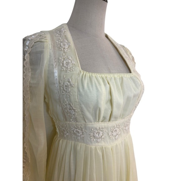 Vtg Gunne Sax Maxi Dress Butter Yellow Cream Long Sleeve Embroidered Lace Sz 9 - Picture 6 of 12